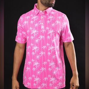 NWT Men’s SUNDAY SWAGGER Stylin pink palm tropical golf polo- Size 2XL
